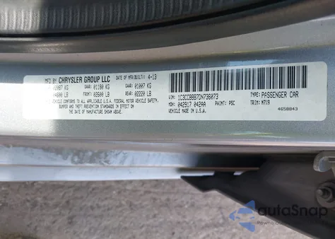 2013 Chrysler 200 Touring z USA, uszkodzony, nr VIN 1C3CCBBB7DN736073